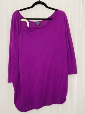 Faded Glory Vibrant Purple 3/4 Sleeve Tunic with Silver Ring Accent